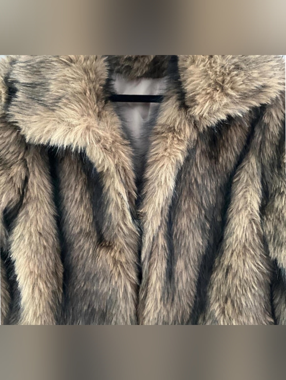 NWT Luxury Sz M Brown Cropped Faux Fur Coat Chic IT Girl Street Style Glam Vibe - Picture 4 of 9